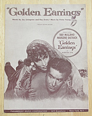 1946 Golden Earrings Sheet Music (Milland & Dietrich)