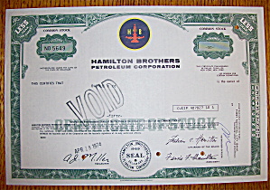 1974 Hamilton Bros Petroleum Corp Stock Certificate