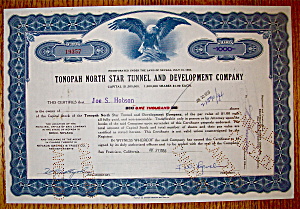 1955 Tonopah North Star Tunnel & Development Stock