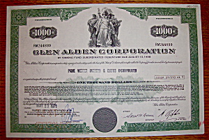 1971 Glen Alden Corporation $1000 Debenture Note