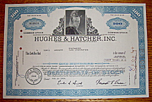 1974 Hughes & Hatcher Inc. Stock Certificate