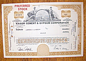 1966 Kaiser Cement & Gypsum Corp Stock Certificate