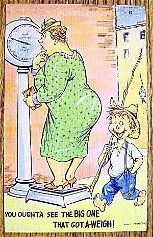 Kid Making Fun Of Woman's Weight Postcard