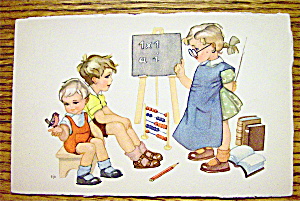 A Little Girl Teaching A Boy And Girl Postcard (Image1)