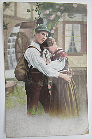 Man Holding Woman Postcard
