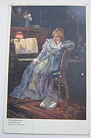 Woman Sitting And Thinking Postcard