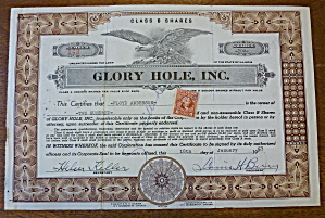 1957 Glory Hole Certificate