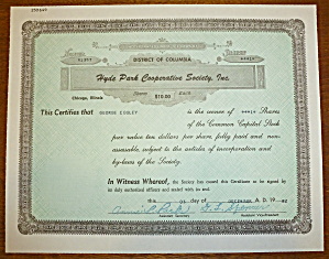1982 Hyde Park Cooperative Society Stock Certificate