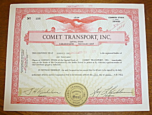1971 Comet Transport Inc. Stock Certificate