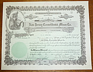 1930 New Jersey Consolidated Mines Co Stock Certificate