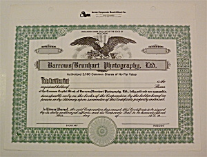 Barrows/brunhart Photography Ltd Stock Certificate