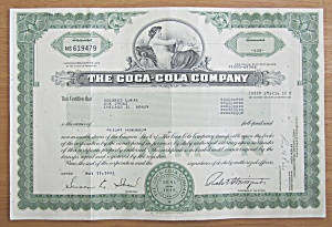 1992 Coca Cola Stock Certificate  (Image1)