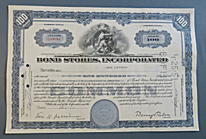1951 Bond Stores, Incorporated Stock Certificate