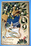 A Merry Christmas Postcard w/Bells & Mistletoe