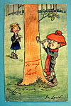 To My Valentine Postcard By Tuck w/Boy Carving a Heart