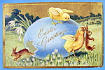 Easter Greetings Postcard w/Chicks & Rabbits
