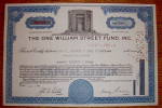 Click to view larger image of 1963 One William Street Fund Inc. Stock Certificate (Image1)
