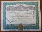 1961 Basic Resources Corporation Stock Certificate
