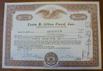 1963 Leon B. Allen Fund Inc. Stock Certificate