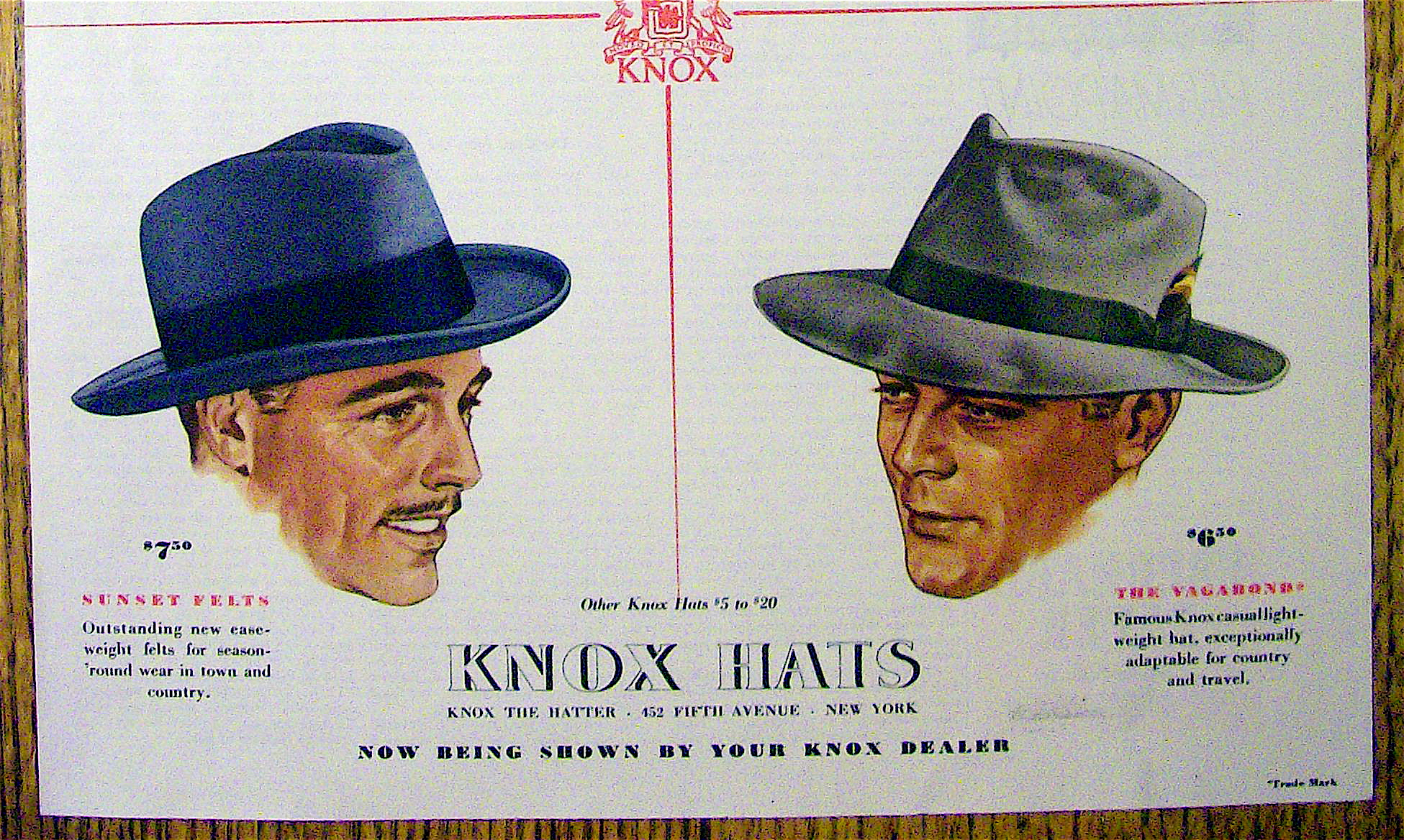 1941 Knox Hats With Fifth Avenue, Vagabond & More