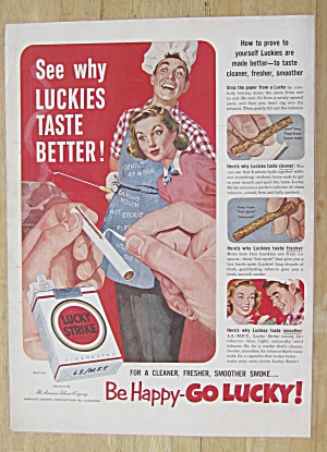 1952 Lucky Strike Cigarettes W/man & Woman Barbecuing