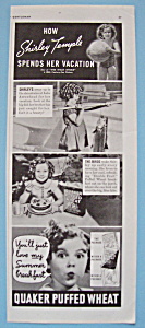 1937 Quaker Puffed Wheat W/how Shirley Temple Vacations