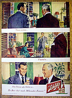 1948 Schlitz Beer With 2 Men Talking & Walking