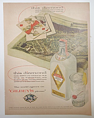 1955 Gibley's London Dry Gin With Bottle Of Gin & Drink