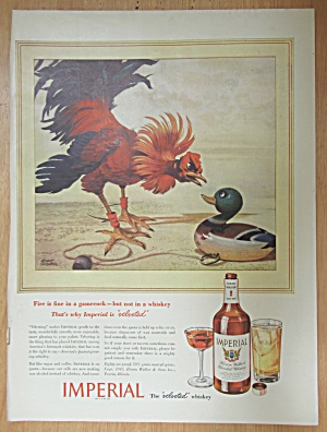 1943 Imperial Whiskey W/ Chicken Looking At Duck Decoy