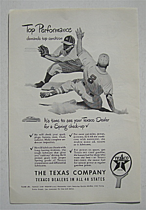 1948 Texaco With Baseball Player Sliding Into Base