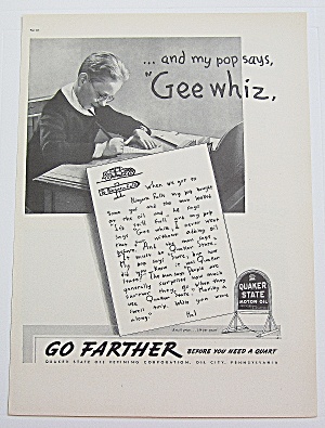 1937 Quaker State Motor Oil With Boy Writing Letter