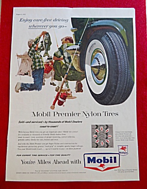 1958 Mobil Premier Nylon Tires With Man & Boy Fishing