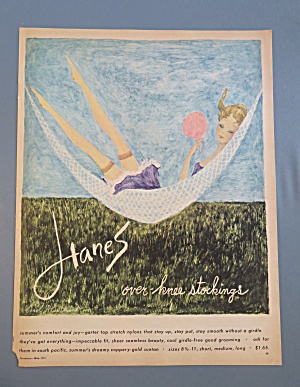 1961 Hanes Over Knee Stockings With Woman In Hammock