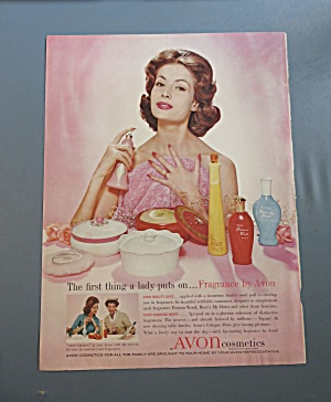 1960 Avon Cosmetics With Woman Spraying On Fragrance