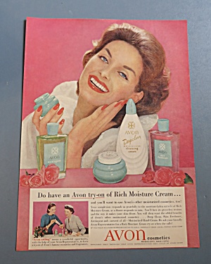1958 Avon Cosmetics With Woman Putting Cream On Face