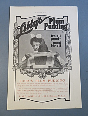1908 Libby's Plum Pudding With Woman Holding Tray