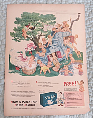 1943 Swan Soap with Babies Playing On A Blue Shoe   (Image1)