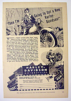 1944 Harley-davidson Motorcycle W/man On Motorcycle