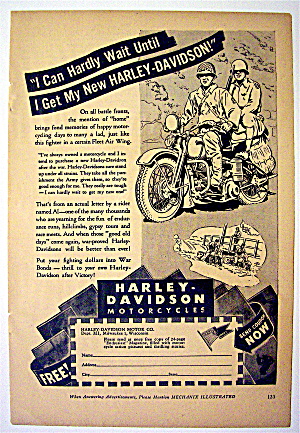1944 Harley-davidson Motorcycles W/two Men & Motorcycle
