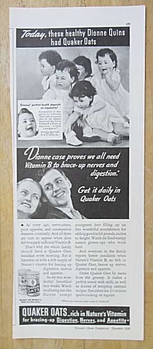 1936 Quaker Oats With The Healthy Dionne Quintuplets
