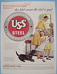 1946 USS Steel with Dog Pulling Towel From Girl's Hand