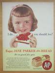 Click to view larger image of 1956 Jane Parker White Bread with Girl Eating Bread (Image1)