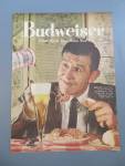 Click here to enlarge image and see more about item 19907: 1958 Budweiser Beer with Man Having Spaghetti with Beer