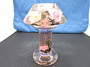 Blown Glass Candle Lamp With Pink And Yellow Roses