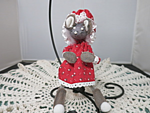 Vintage Felted Mouse Christmas Ornament Calico Dress And Cap