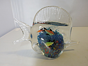 Vintage Tropical Fish Blown Glass Paperweight With Fish