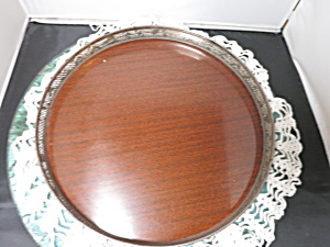 Vintage Fisher Sterling Silver Rim Round Tray Mahogany Signed