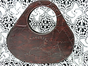 Vintage Large Round Bag Brown Faux Leather Tote