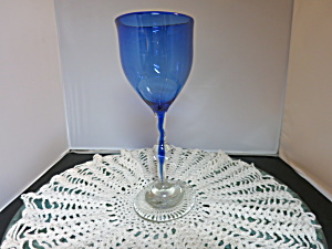 Asymmetrical Art Glass Goblet Cobalt Blue Cased Clear Turned Foot