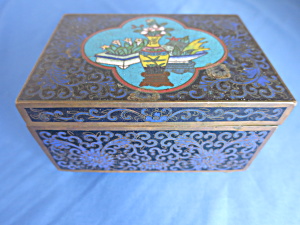 Antique Cloisonn&#233; Box Footed Brass Jewelry Box